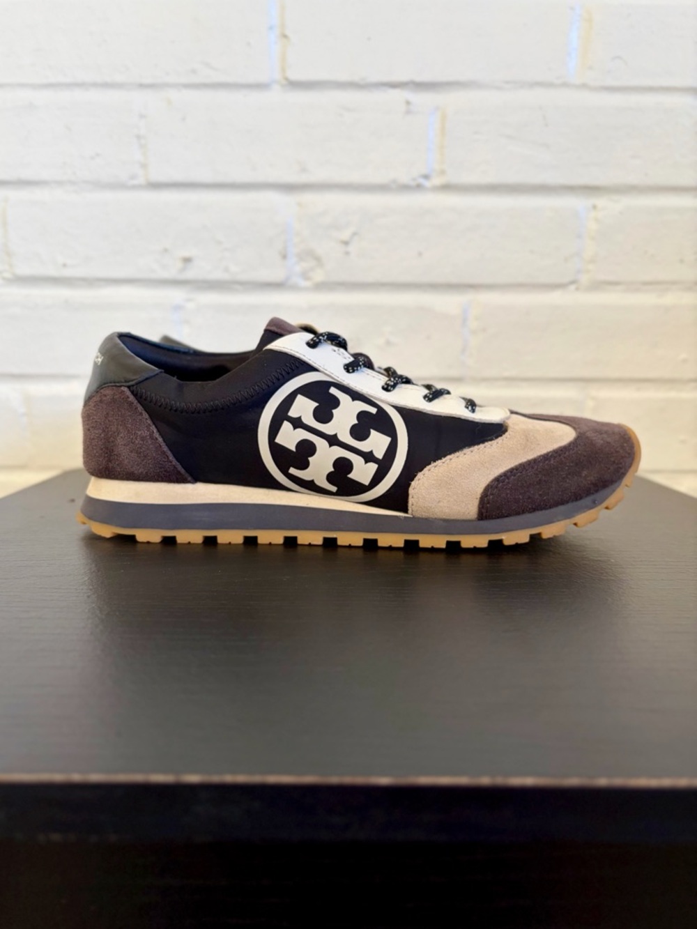 Tory Burch Black, Cream & Brown Logo Runner Sneakers